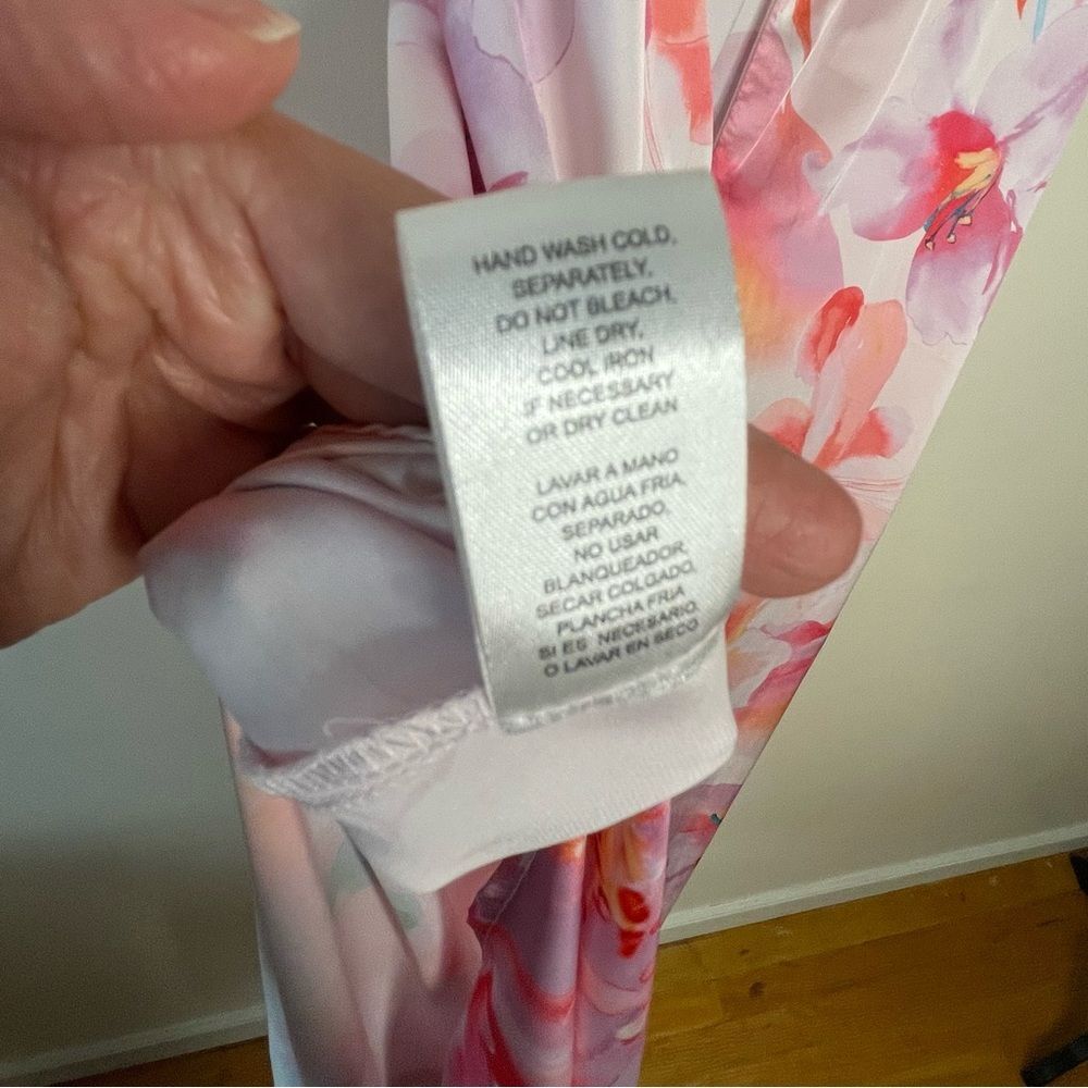 Nicole Miller Floral Dress Maxi Slip Long Sleeveless Satin Silky New Pink Small - Picture 14 of 14